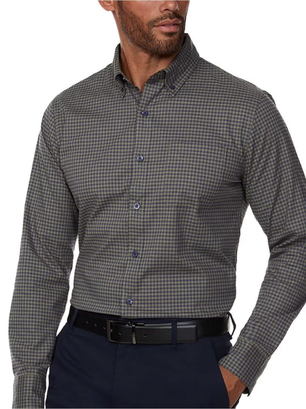 Club Room Grey and White Micro-Check Button-Down Shirt